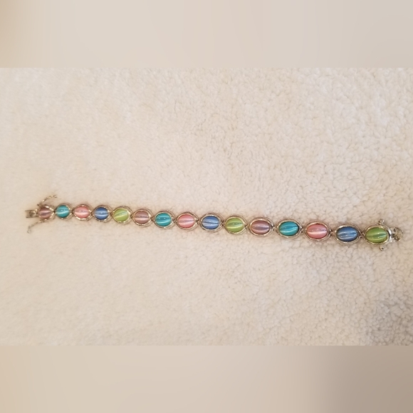 Sterling Silver Multicolor Oval Stone Bracelet - Picture 2 of 3